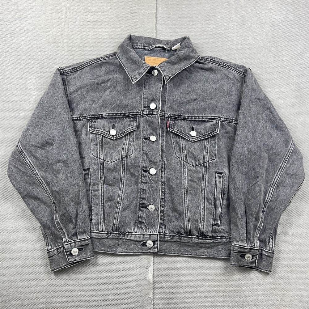 Levis Jacket Womens XS Big E Denim Black Denim Trucker Snap Workwear Type 3